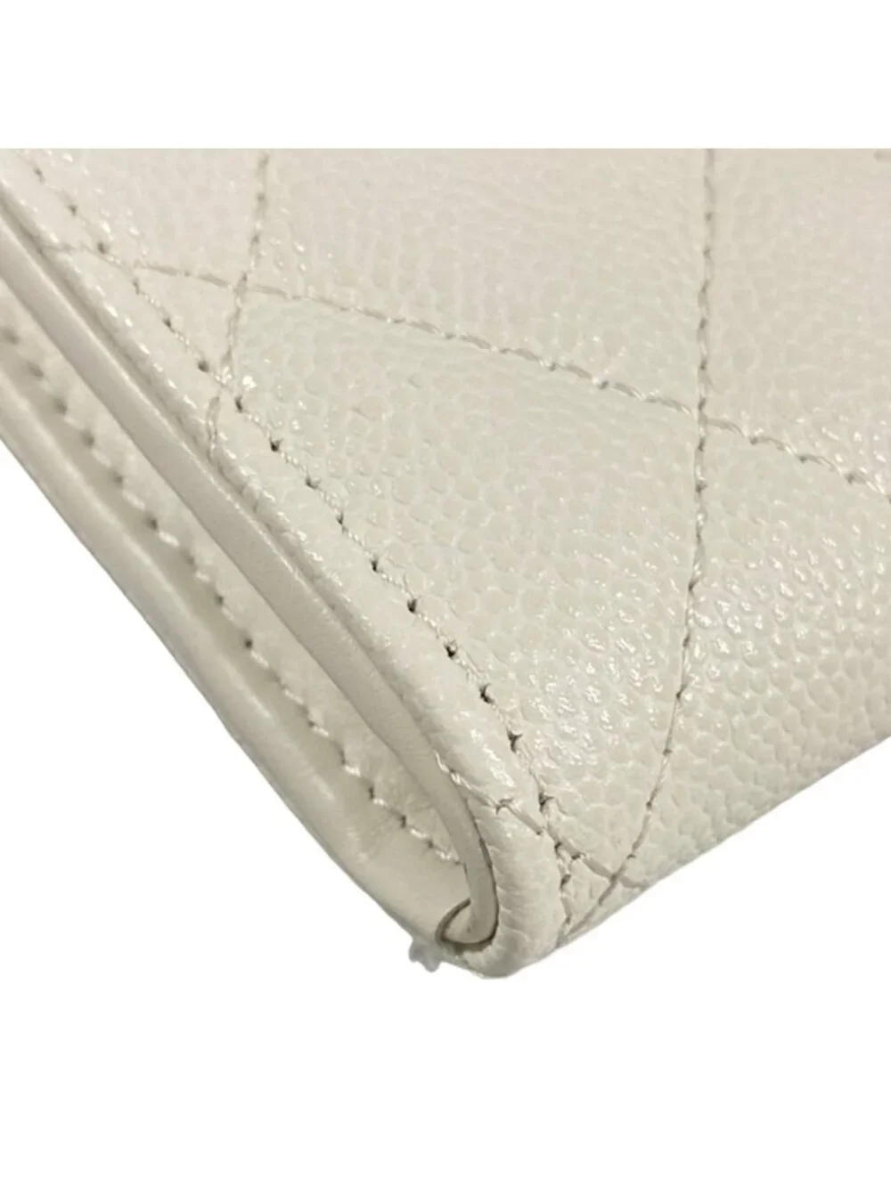 Chanel Coin Case Quilted White L-shaped Zipper Gold